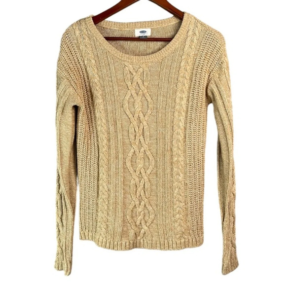 OLD NAVY Classic Cable Knit Pullover Sweater Sand Dune Tan Cotton Blend Crew S - Picture 2 of 12